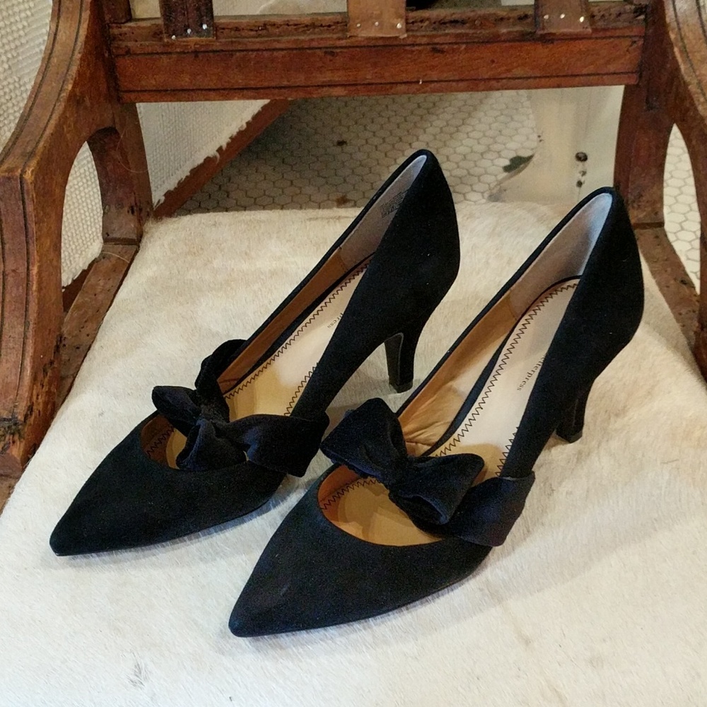 Black suede leather heels Anthropologie